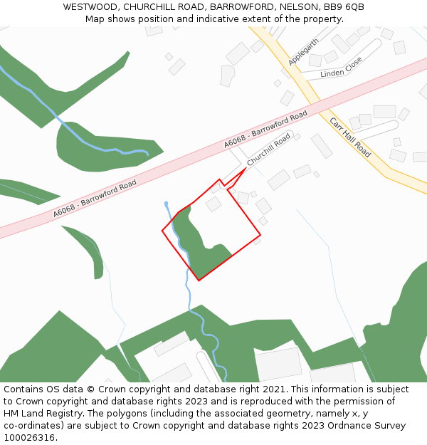 WESTWOOD, CHURCHILL ROAD, BARROWFORD, NELSON, BB9 6QB: Location map and indicative extent of plot