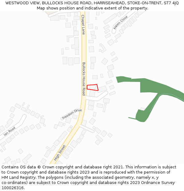 WESTWOOD VIEW, BULLOCKS HOUSE ROAD, HARRISEAHEAD, STOKE-ON-TRENT, ST7 4JQ: Location map and indicative extent of plot