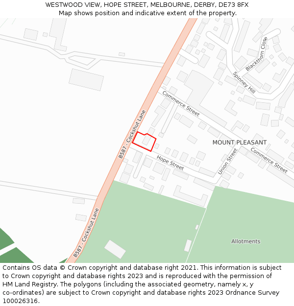 WESTWOOD VIEW, HOPE STREET, MELBOURNE, DERBY, DE73 8FX: Location map and indicative extent of plot