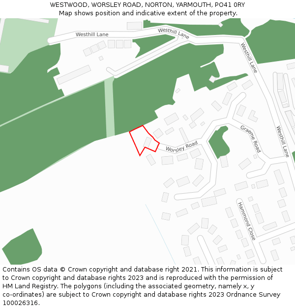 WESTWOOD, WORSLEY ROAD, NORTON, YARMOUTH, PO41 0RY: Location map and indicative extent of plot