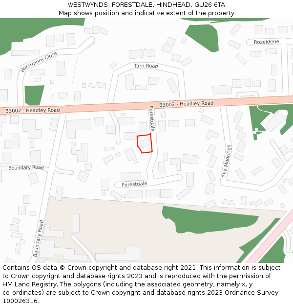 WESTWYNDS, FORESTDALE, HINDHEAD, GU26 6TA: Location map and indicative extent of plot