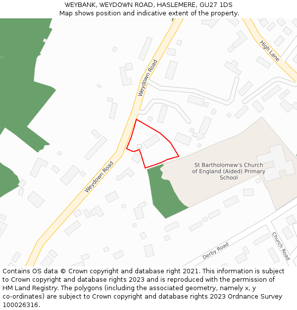 WEYBANK, WEYDOWN ROAD, HASLEMERE, GU27 1DS: Location map and indicative extent of plot