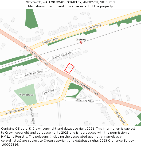 WEYOWTE, WALLOP ROAD, GRATELEY, ANDOVER, SP11 7EB: Location map and indicative extent of plot