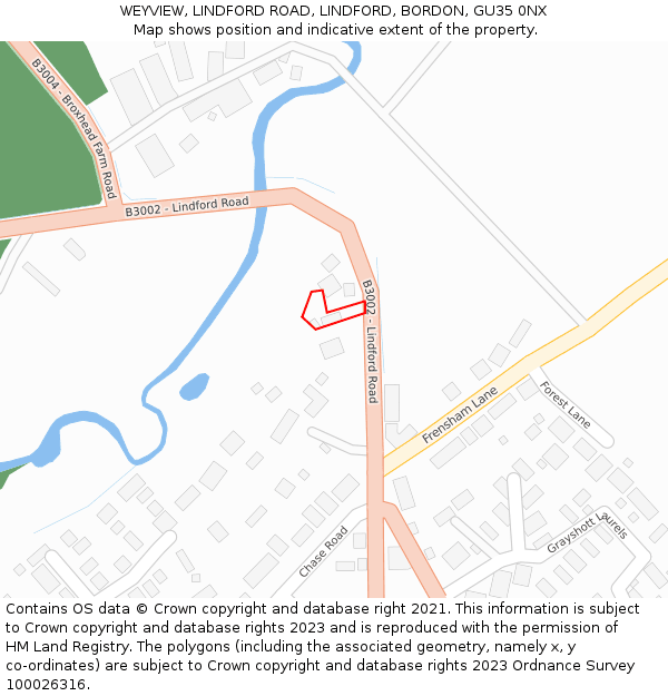 WEYVIEW, LINDFORD ROAD, LINDFORD, BORDON, GU35 0NX: Location map and indicative extent of plot