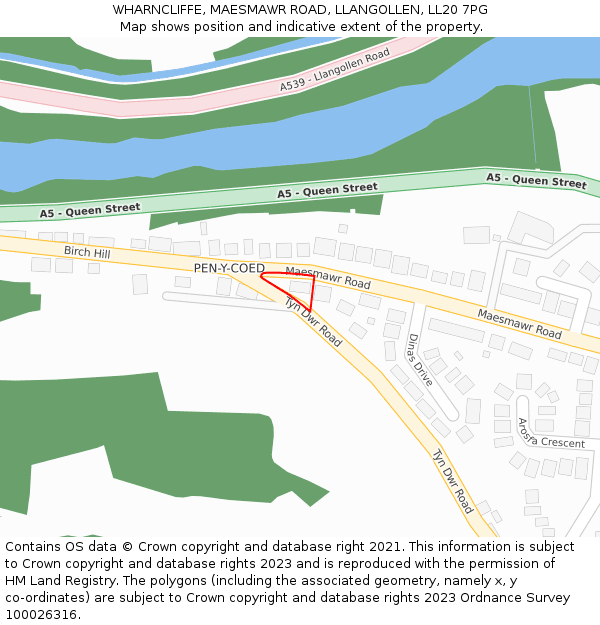 WHARNCLIFFE, MAESMAWR ROAD, LLANGOLLEN, LL20 7PG: Location map and indicative extent of plot