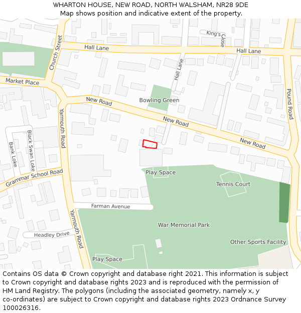 WHARTON HOUSE, NEW ROAD, NORTH WALSHAM, NR28 9DE: Location map and indicative extent of plot