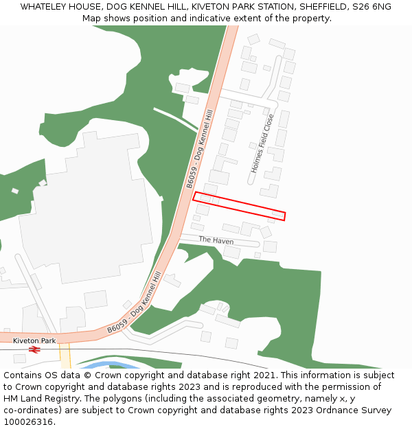 WHATELEY HOUSE, DOG KENNEL HILL, KIVETON PARK STATION, SHEFFIELD, S26 6NG: Location map and indicative extent of plot