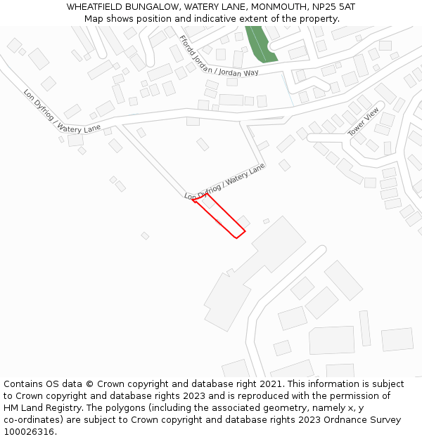 WHEATFIELD BUNGALOW, WATERY LANE, MONMOUTH, NP25 5AT: Location map and indicative extent of plot