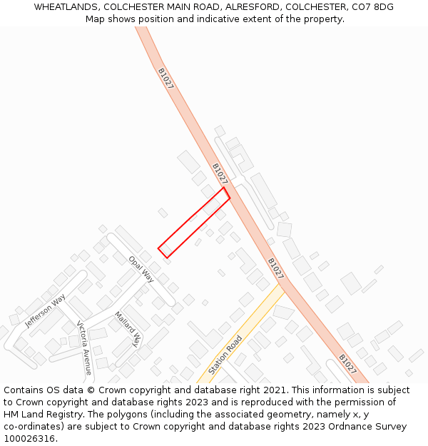 WHEATLANDS, COLCHESTER MAIN ROAD, ALRESFORD, COLCHESTER, CO7 8DG: Location map and indicative extent of plot