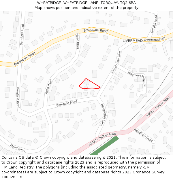 WHEATRIDGE, WHEATRIDGE LANE, TORQUAY, TQ2 6RA: Location map and indicative extent of plot