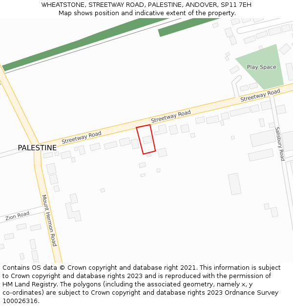 WHEATSTONE, STREETWAY ROAD, PALESTINE, ANDOVER, SP11 7EH: Location map and indicative extent of plot