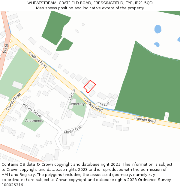 WHEATSTREAM, CRATFIELD ROAD, FRESSINGFIELD, EYE, IP21 5QD: Location map and indicative extent of plot