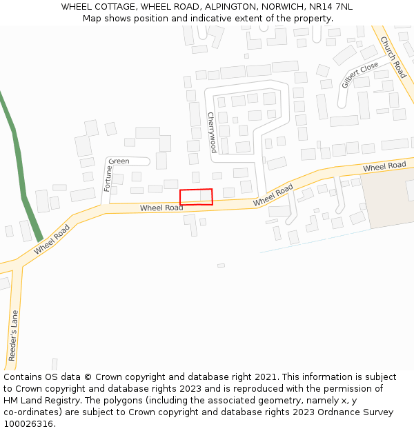 WHEEL COTTAGE, WHEEL ROAD, ALPINGTON, NORWICH, NR14 7NL: Location map and indicative extent of plot