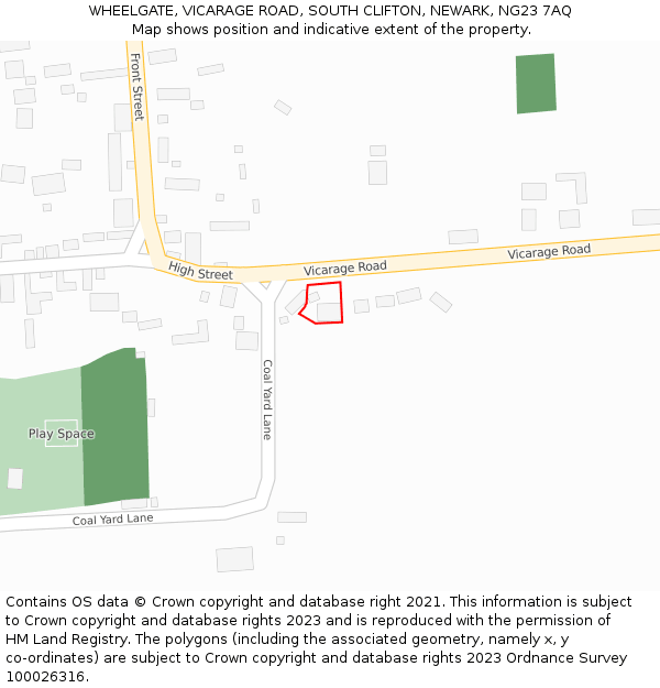 WHEELGATE, VICARAGE ROAD, SOUTH CLIFTON, NEWARK, NG23 7AQ: Location map and indicative extent of plot