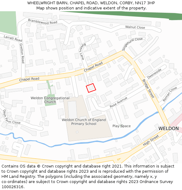 WHEELWRIGHT BARN, CHAPEL ROAD, WELDON, CORBY, NN17 3HP: Location map and indicative extent of plot