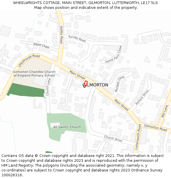 WHEELWRIGHTS COTTAGE, MAIN STREET, GILMORTON, LUTTERWORTH, LE17 5LS: Location map and indicative extent of plot