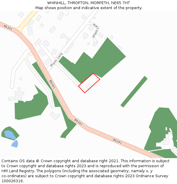 WHINHILL, THROPTON, MORPETH, NE65 7HT: Location map and indicative extent of plot