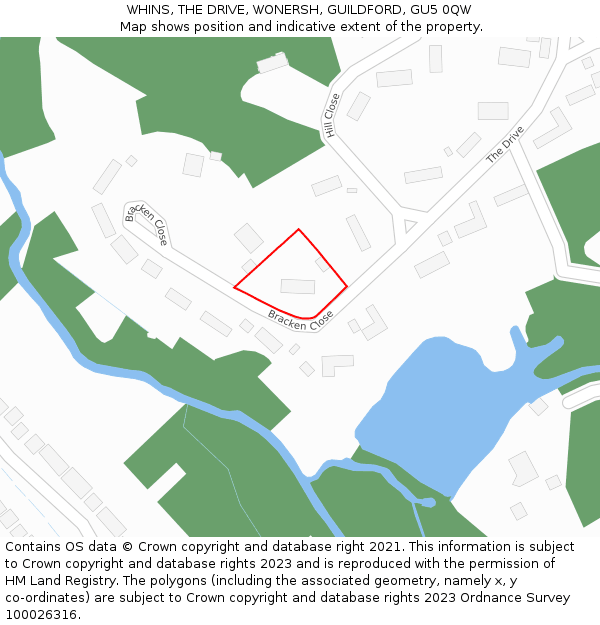 WHINS, THE DRIVE, WONERSH, GUILDFORD, GU5 0QW: Location map and indicative extent of plot
