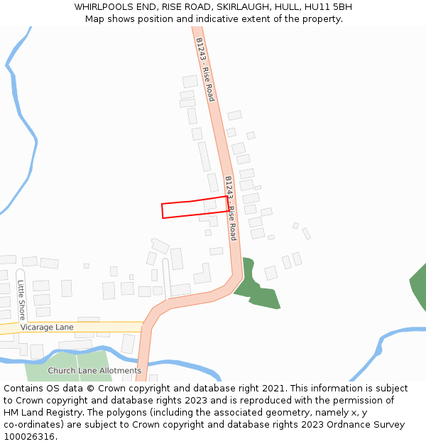 WHIRLPOOLS END, RISE ROAD, SKIRLAUGH, HULL, HU11 5BH: Location map and indicative extent of plot