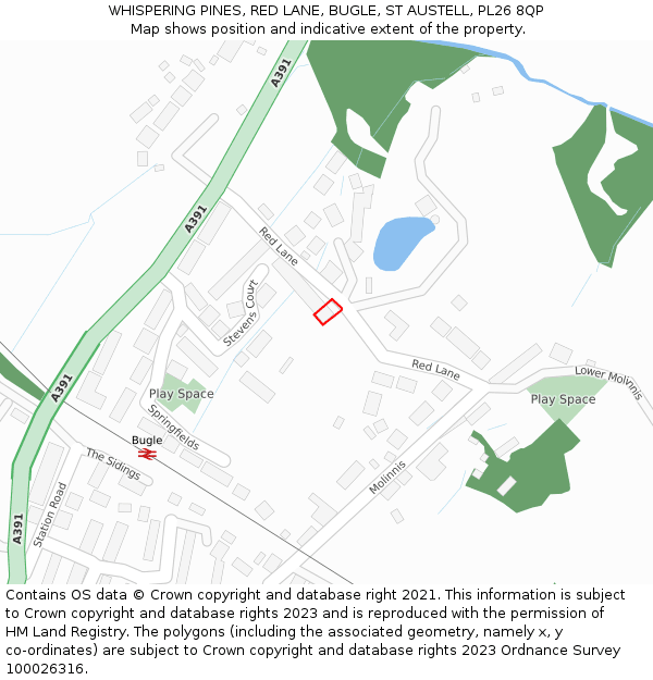 WHISPERING PINES, RED LANE, BUGLE, ST AUSTELL, PL26 8QP: Location map and indicative extent of plot