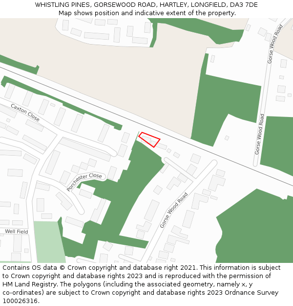 WHISTLING PINES, GORSEWOOD ROAD, HARTLEY, LONGFIELD, DA3 7DE: Location map and indicative extent of plot