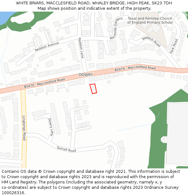 WHITE BRIARS, MACCLESFIELD ROAD, WHALEY BRIDGE, HIGH PEAK, SK23 7DH: Location map and indicative extent of plot