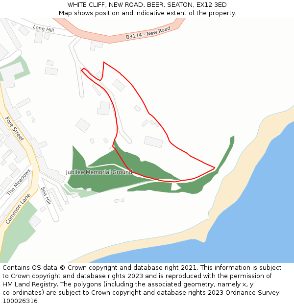 WHITE CLIFF, NEW ROAD, BEER, SEATON, EX12 3ED: Location map and indicative extent of plot