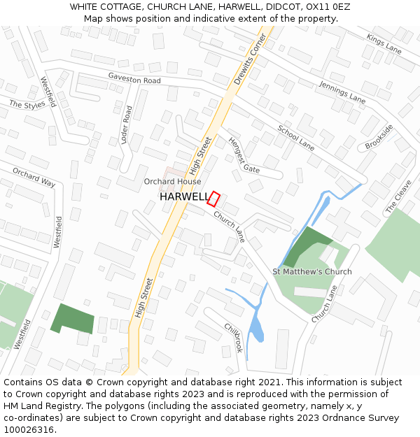 WHITE COTTAGE, CHURCH LANE, HARWELL, DIDCOT, OX11 0EZ: Location map and indicative extent of plot