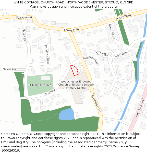 WHITE COTTAGE, CHURCH ROAD, NORTH WOODCHESTER, STROUD, GL5 5PD: Location map and indicative extent of plot