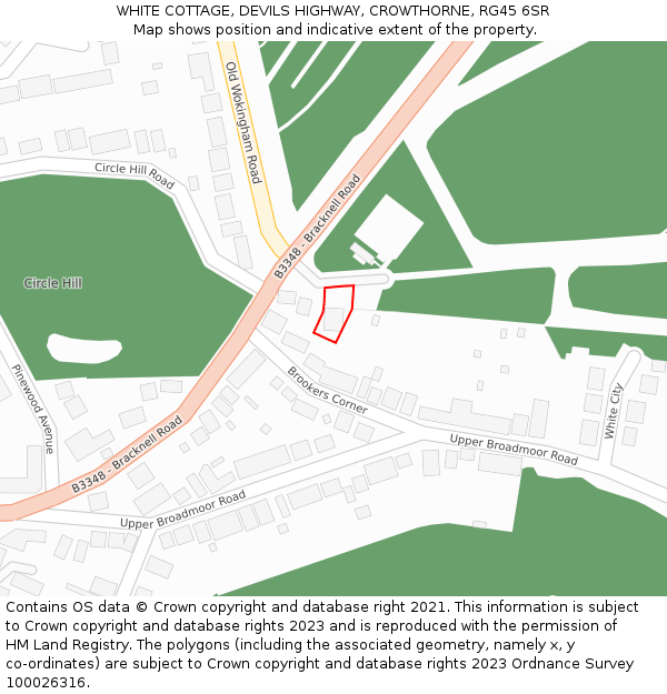 WHITE COTTAGE, DEVILS HIGHWAY, CROWTHORNE, RG45 6SR: Location map and indicative extent of plot
