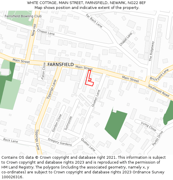 WHITE COTTAGE, MAIN STREET, FARNSFIELD, NEWARK, NG22 8EF: Location map and indicative extent of plot