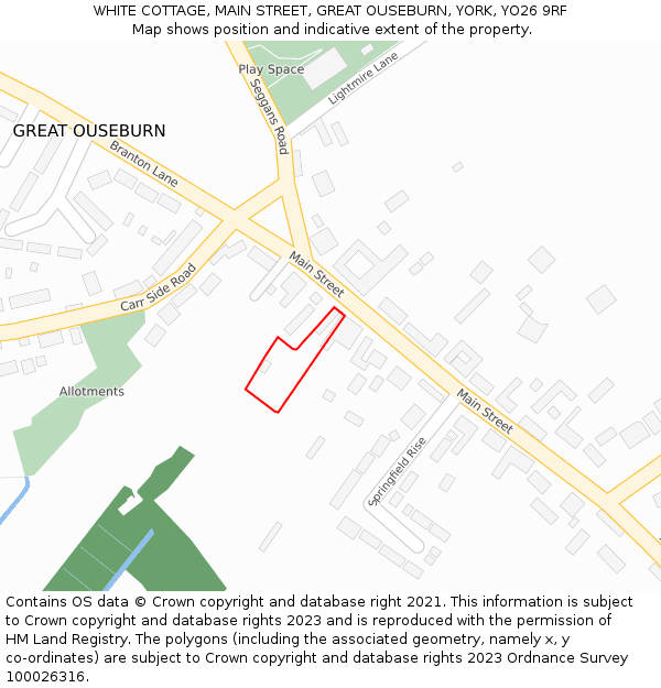 WHITE COTTAGE, MAIN STREET, GREAT OUSEBURN, YORK, YO26 9RF: Location map and indicative extent of plot