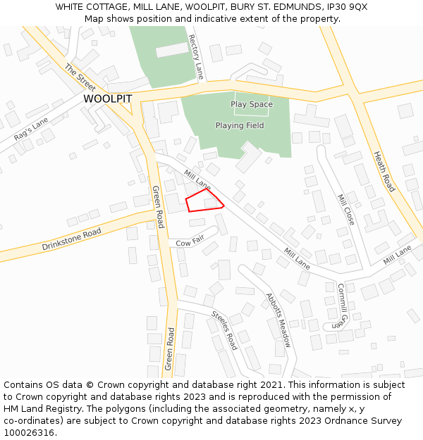 WHITE COTTAGE, MILL LANE, WOOLPIT, BURY ST. EDMUNDS, IP30 9QX: Location map and indicative extent of plot