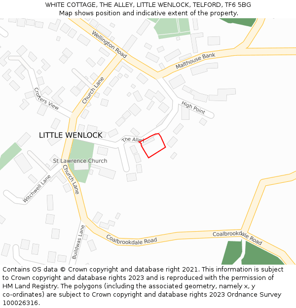 WHITE COTTAGE, THE ALLEY, LITTLE WENLOCK, TELFORD, TF6 5BG: Location map and indicative extent of plot