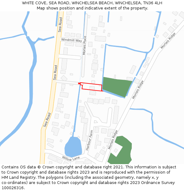 WHITE COVE, SEA ROAD, WINCHELSEA BEACH, WINCHELSEA, TN36 4LH: Location map and indicative extent of plot