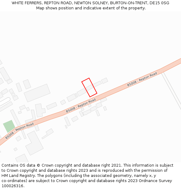 WHITE FERRERS, REPTON ROAD, NEWTON SOLNEY, BURTON-ON-TRENT, DE15 0SG: Location map and indicative extent of plot