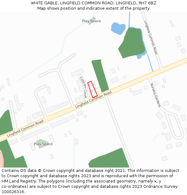 WHITE GABLE, LINGFIELD COMMON ROAD, LINGFIELD, RH7 6BZ: Location map and indicative extent of plot