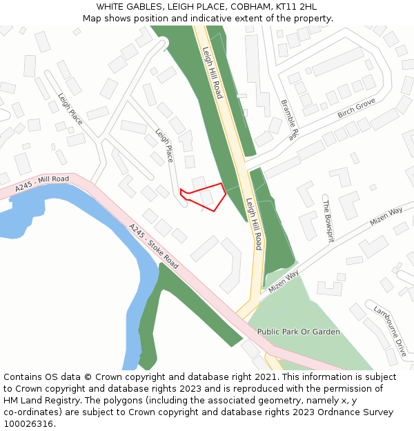 WHITE GABLES, LEIGH PLACE, COBHAM, KT11 2HL: Location map and indicative extent of plot