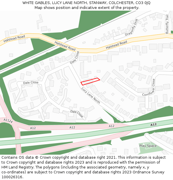 WHITE GABLES, LUCY LANE NORTH, STANWAY, COLCHESTER, CO3 0JQ: Location map and indicative extent of plot