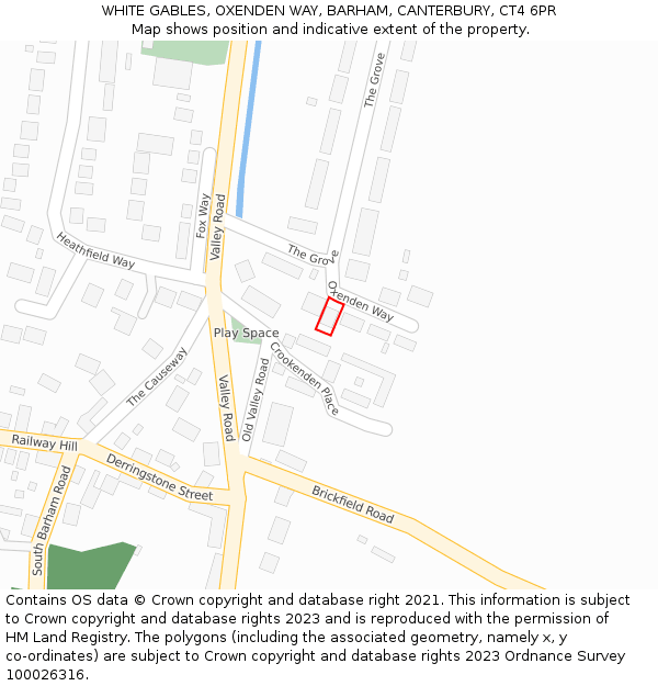 WHITE GABLES, OXENDEN WAY, BARHAM, CANTERBURY, CT4 6PR: Location map and indicative extent of plot