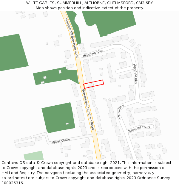 WHITE GABLES, SUMMERHILL, ALTHORNE, CHELMSFORD, CM3 6BY: Location map and indicative extent of plot