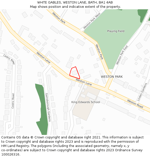 WHITE GABLES, WESTON LANE, BATH, BA1 4AB: Location map and indicative extent of plot