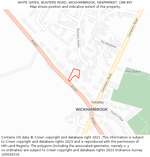 WHITE GATES, BUNTERS ROAD, WICKHAMBROOK, NEWMARKET, CB8 8XY: Location map and indicative extent of plot