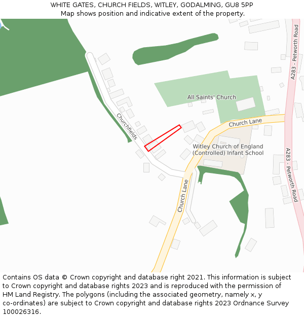 WHITE GATES, CHURCH FIELDS, WITLEY, GODALMING, GU8 5PP: Location map and indicative extent of plot