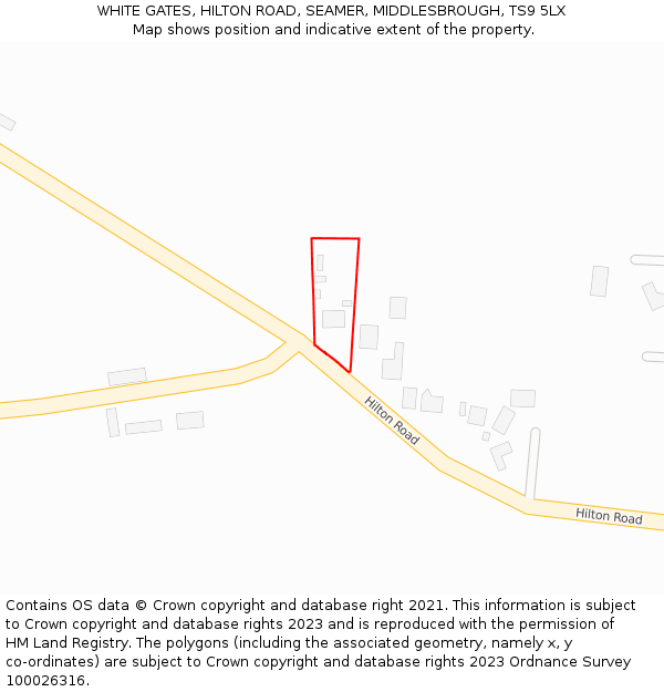 WHITE GATES, HILTON ROAD, SEAMER, MIDDLESBROUGH, TS9 5LX: Location map and indicative extent of plot