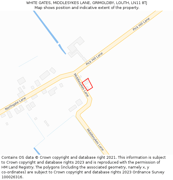 WHITE GATES, MIDDLESYKES LANE, GRIMOLDBY, LOUTH, LN11 8TJ: Location map and indicative extent of plot