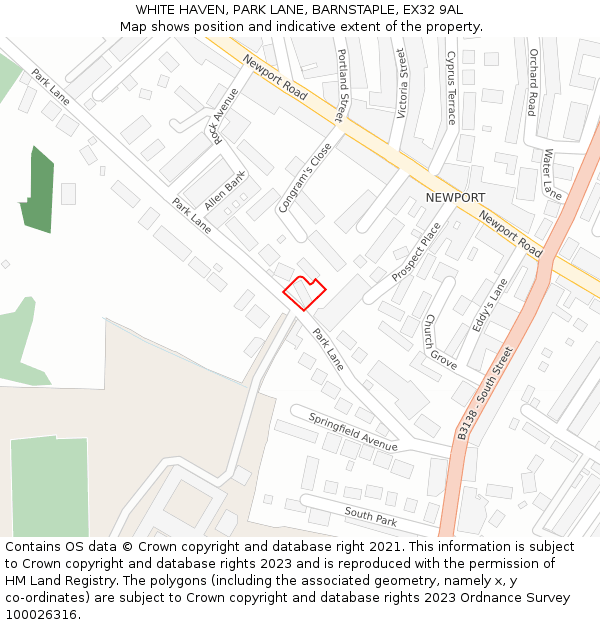 WHITE HAVEN, PARK LANE, BARNSTAPLE, EX32 9AL: Location map and indicative extent of plot
