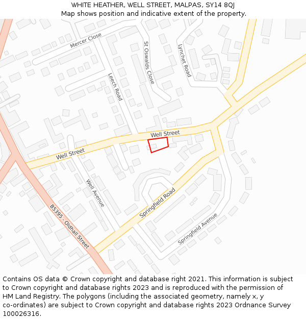 WHITE HEATHER, WELL STREET, MALPAS, SY14 8QJ: Location map and indicative extent of plot