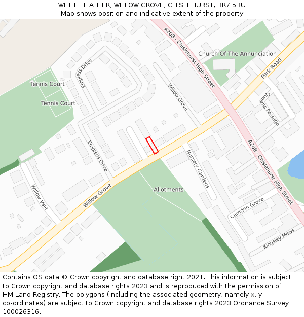 WHITE HEATHER, WILLOW GROVE, CHISLEHURST, BR7 5BU: Location map and indicative extent of plot