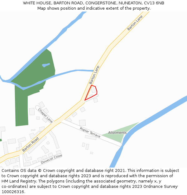 WHITE HOUSE, BARTON ROAD, CONGERSTONE, NUNEATON, CV13 6NB: Location map and indicative extent of plot